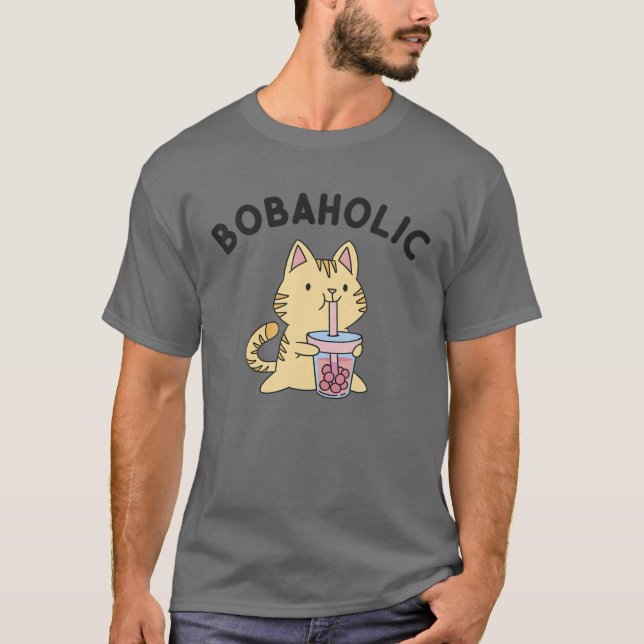 Bobaholic Cat Kawaii Bubble Milk Boba Tea T-Shirt (Front)