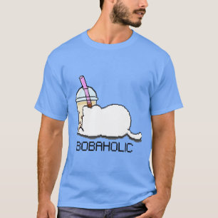 Bobaholic Pixel Cat Loves Boba Tea T-Shirt