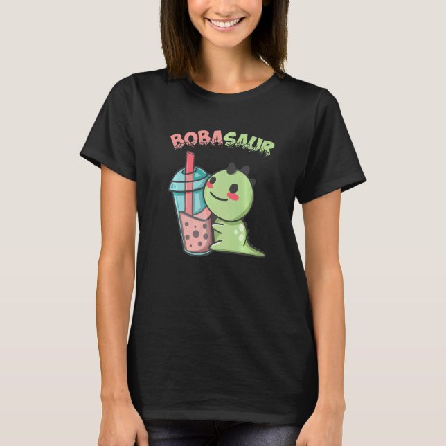Bobasaur Bubble Tea Pun Boba Tea Drinking Fan T-Shirt (Front)