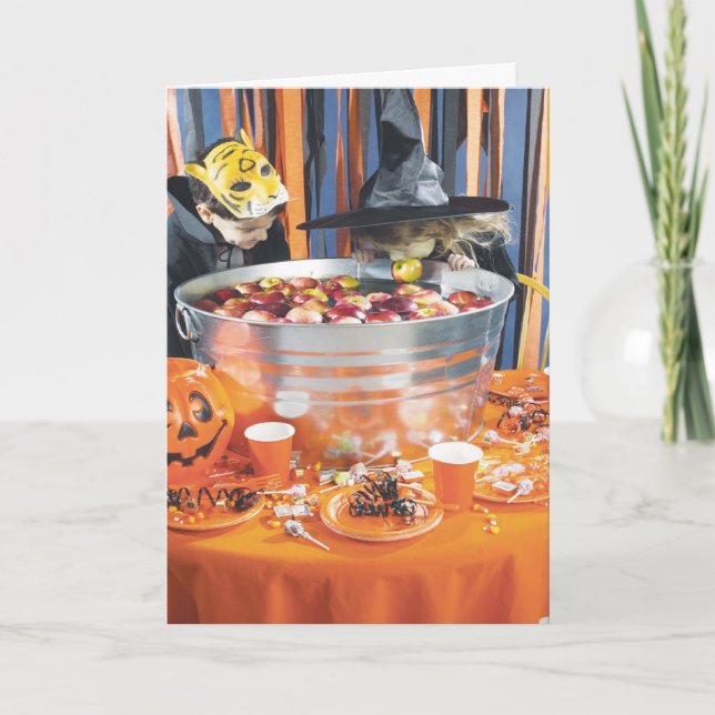 Bobbing apples kids Halloween customizable card (Front)