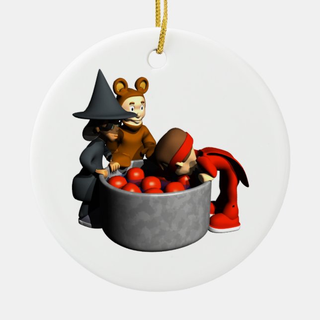Bobbing For Apples Ceramic Ornament (Front)