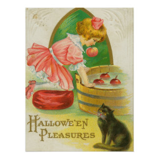 Bobbing for Apples Vintage Halloween Card, 1911 Poster