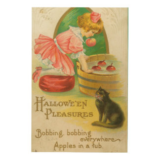 Bobbing for Apples Vintage Halloween Card, 1911 Wood Wall Art