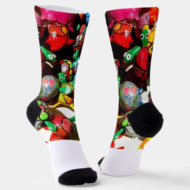 Bobble Head Turtle Crew Socks - Colorful (Angled)