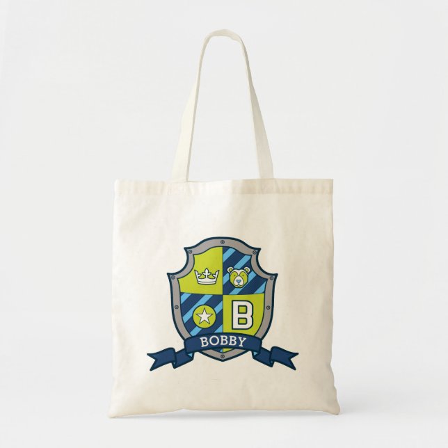 Bobby bear kids knight shield B name library bag (Front)