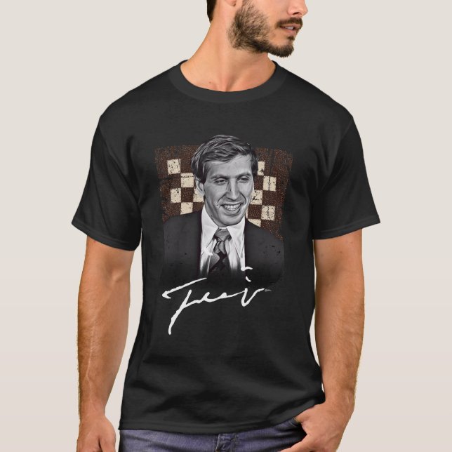Bobby Fischer Vintage Chessboard Portrait T-Shirt (Front)