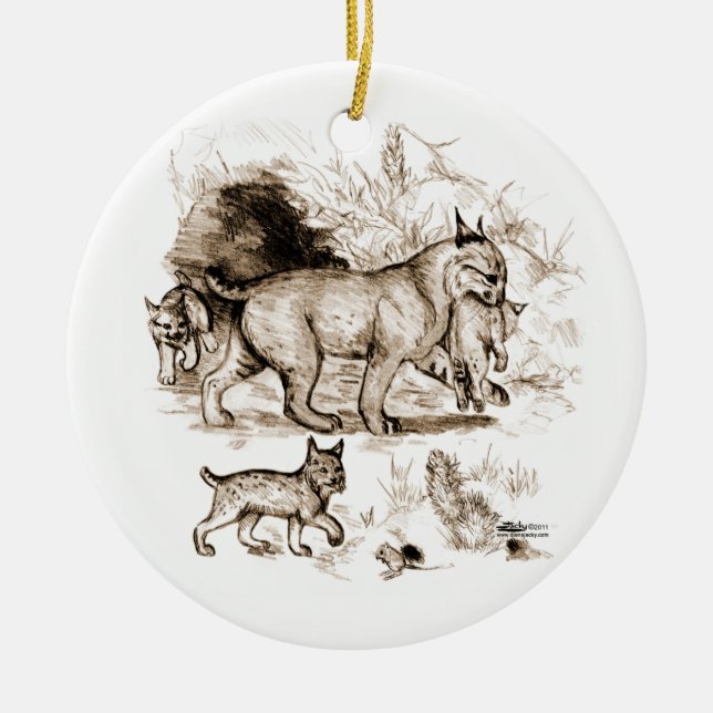 Bobcat Family Ceramic Ornament (Front)
