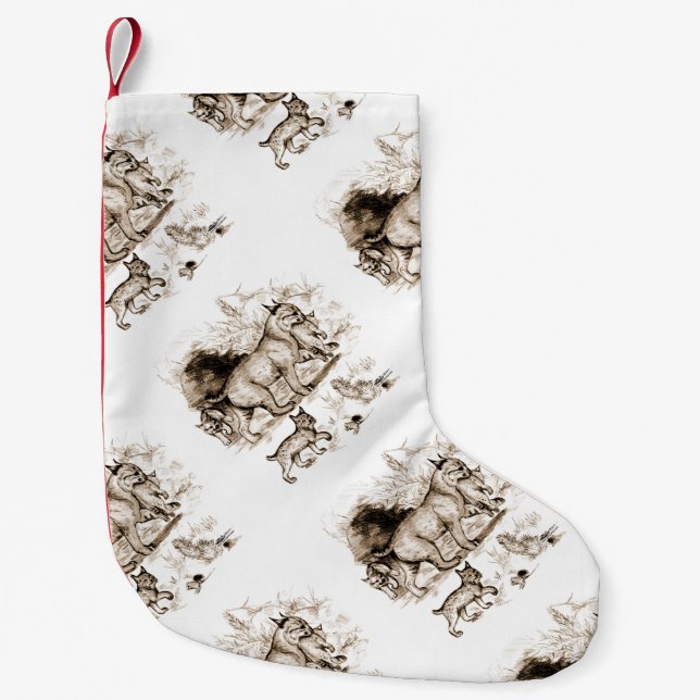 Bobcat Family Small Christmas Stocking (Front)