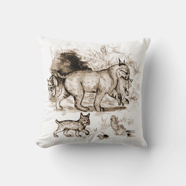 Bobcat Family Throw Pillow (Front)