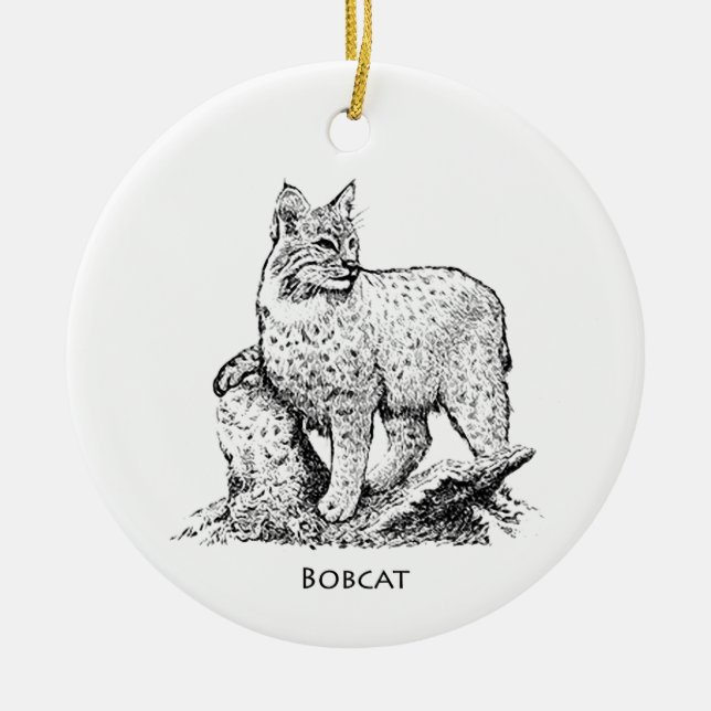 Bobcat Illustration Ceramic Ornament (Front)