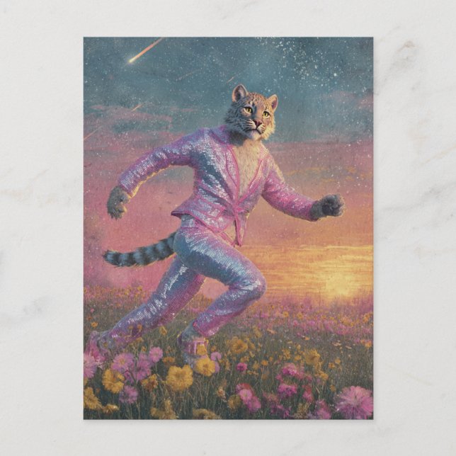 Bobcat in a Sparkly Pink Suit  Postcard (Front)