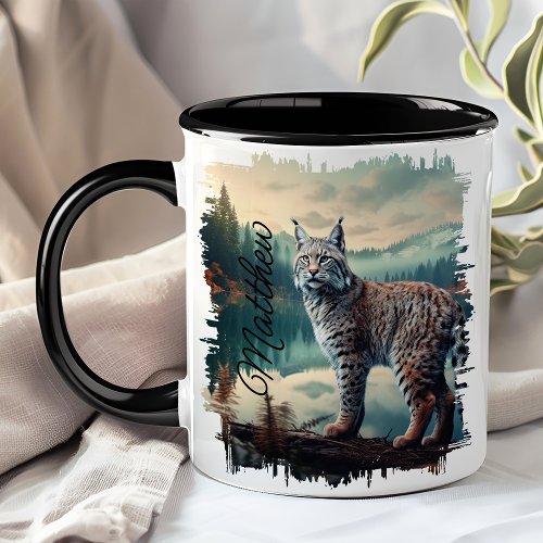 Bobcat in Misty Forest  Mug