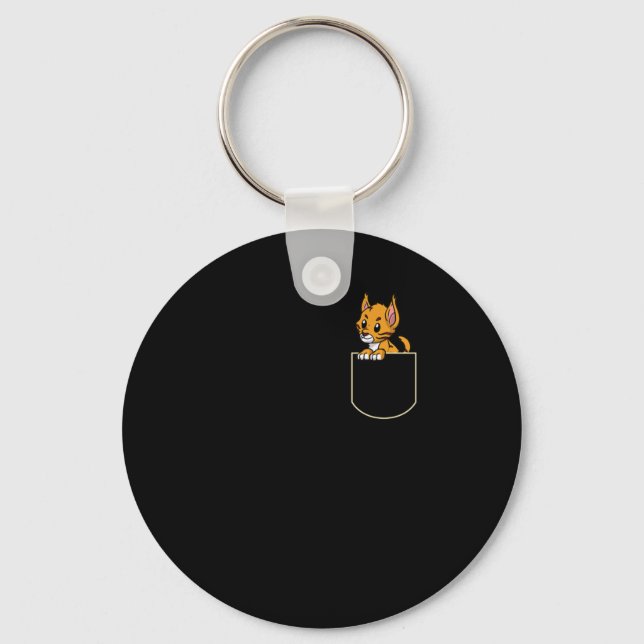 Bobcat In The Pocket Gift Lynx Pocket TShirt Keychain (Front)