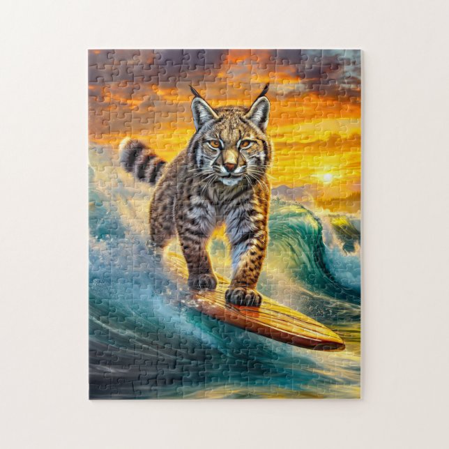 Bobcat Surfing Alaska Design By Rich AMeN Gill Jigsaw Puzzle (Vertical)