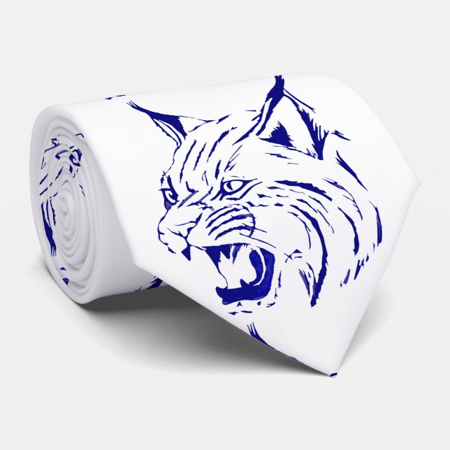 Bobcat Wild Cat Team Mascot Necktie Blue/White (Rolled)