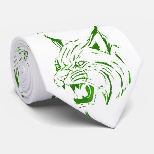 Bobcat Wild Cat Team Mascot Necktie Green/White