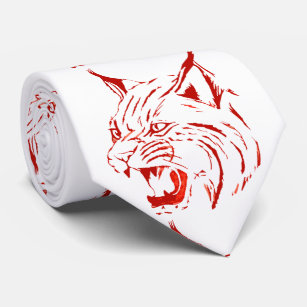 Bobcat Wild Cat Team Mascot Necktie Red/White