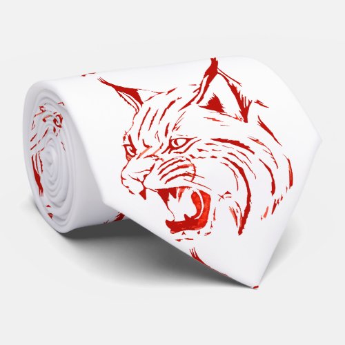 Bobcat Wild Cat Team Mascot Necktie RedWhite