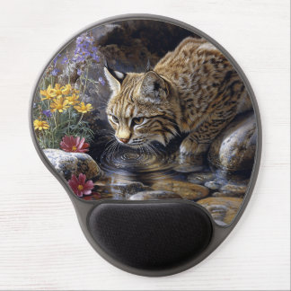 Bobcat with Wildflowers Scenic Art Gel Mouse Pad