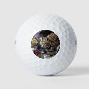 Bobcat with Wildflowers Scenic Art Golf Balls
