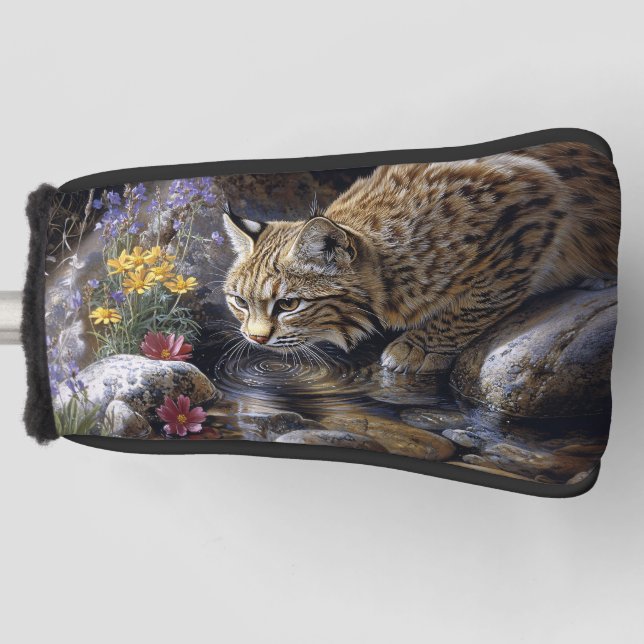 Bobcat with Wildflowers Scenic Art Golf Head Cover (Front)