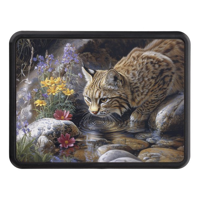 Bobcat with Wildflowers Scenic Art Hitch Cover (Front)