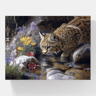 Bobcat with Wildflowers Scenic Art Paperweight