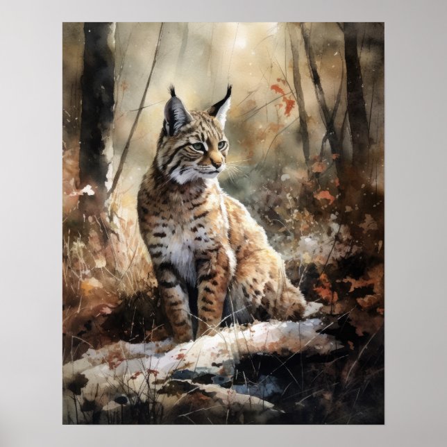Bobcat Woodland Animal Art Print Poster (Front)