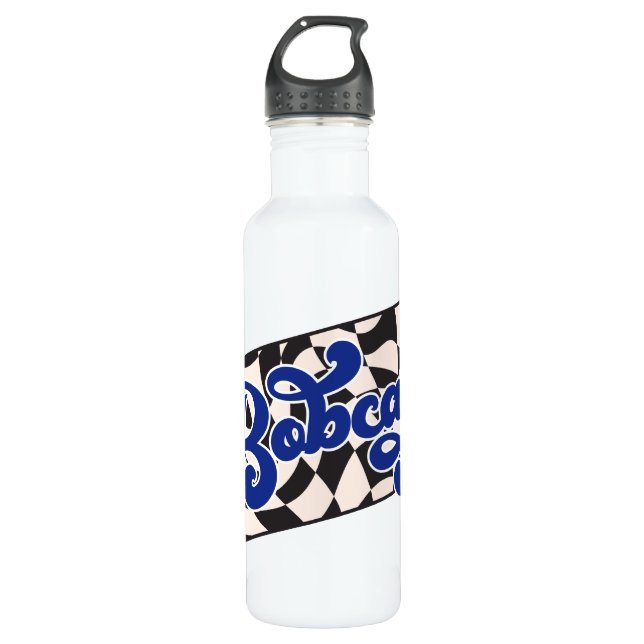 Bobcats Checkerboard Water Bottle: Blue Stainless Steel Water Bottle (Front)