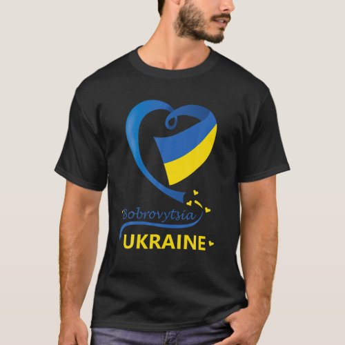 Bobrovytsia Ukraine National Flag Heart Emblem Cre T_Shirt
