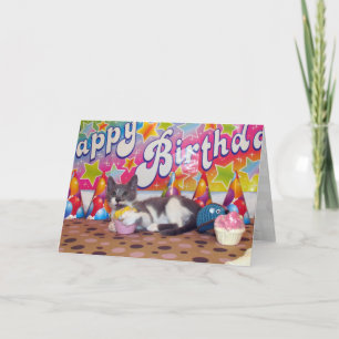 Bob's Birthday Party - Cute Cat / Kitten Card