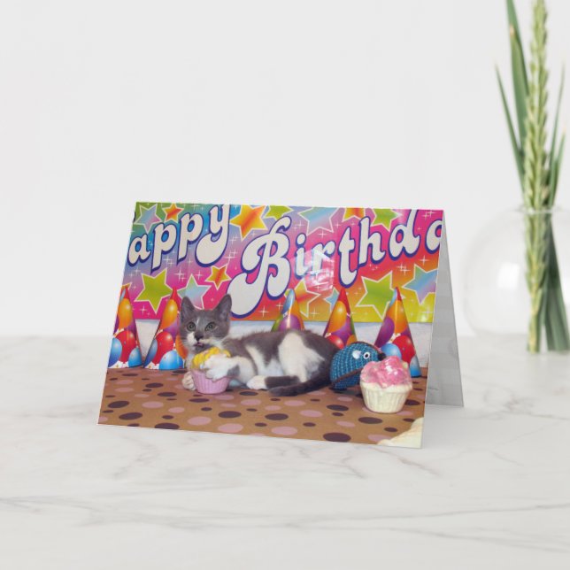 Bob's Birthday Party - Cute Cat / Kitten Card (Front)