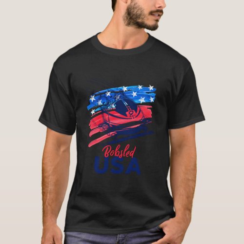Bobsled Usa Support The Team Usa Flag Skeleton Win T_Shirt