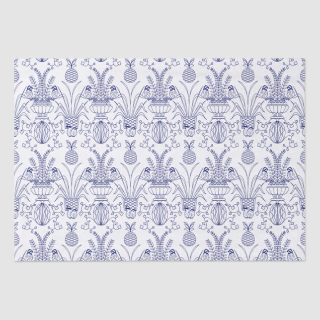 Bobwhite Damask Tissue Paper Blue (Front)