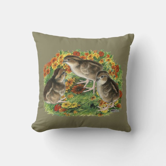 Bobwhite Garden Chicks Throw Pillow (Front)