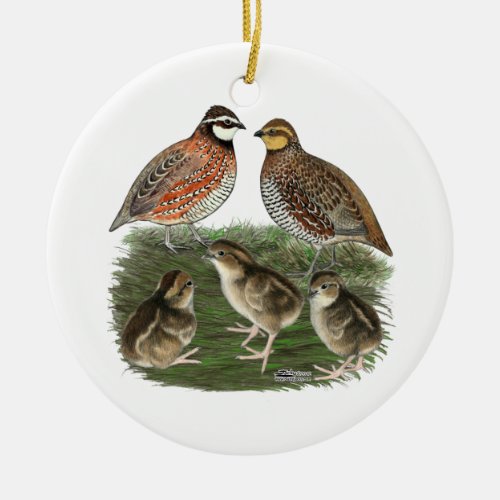 Bobwhite Quail Family Ceramic Ornament