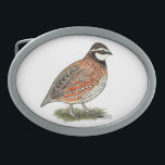 Bobwhite Quail Rooster Belt Buckle<br><div class="desc">The little Bobwhite quail is a beloved game bird over much of its range. The coloring is quite variable, a typical rooster is shown here.</div>