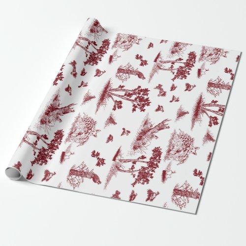 Bobwhite Quail Toile De Jouy Cranberry and White Wrapping Paper