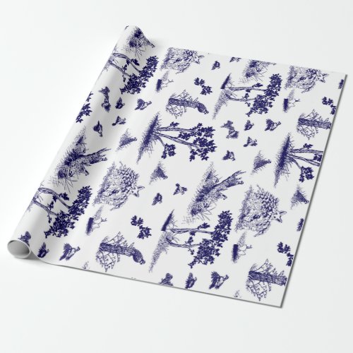 Bobwhite Quail Toile De Jouy Navy and White Wrapping Paper