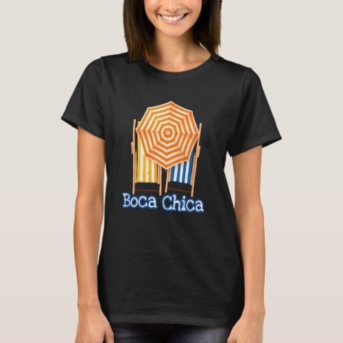 Boca Chica Beach Nautical Striped Chair Umbrella T_Shirt