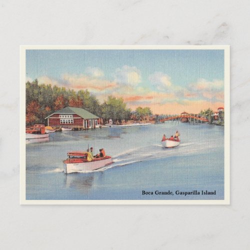 Boca Grande Gasparilla Island vintage boats scene Postcard