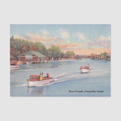 Boca Grande, Gasparilla Island vintage boats scene Tissue Paper
