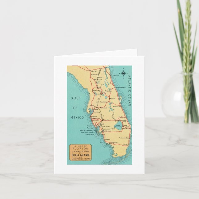 Boca Grande Useppa Island Map Letterpress Thank You Card (Front)
