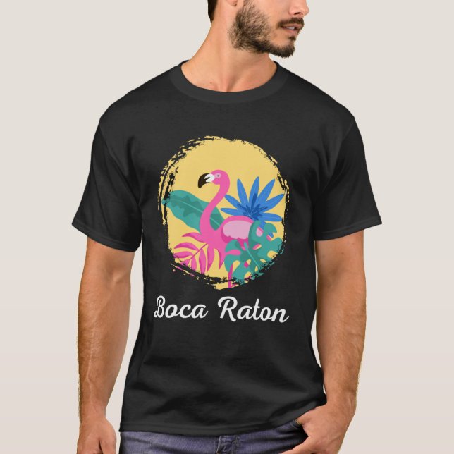 Boca Raton Florida Beach Tropical  Flamingo T-Shirt (Front)