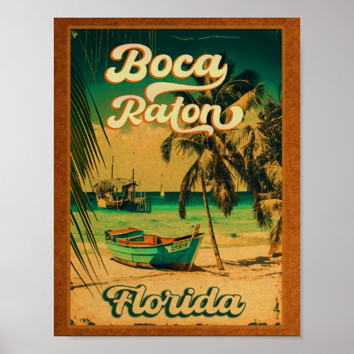 Boca Raton Florida Palm Tree Beach Vintage FL Poster