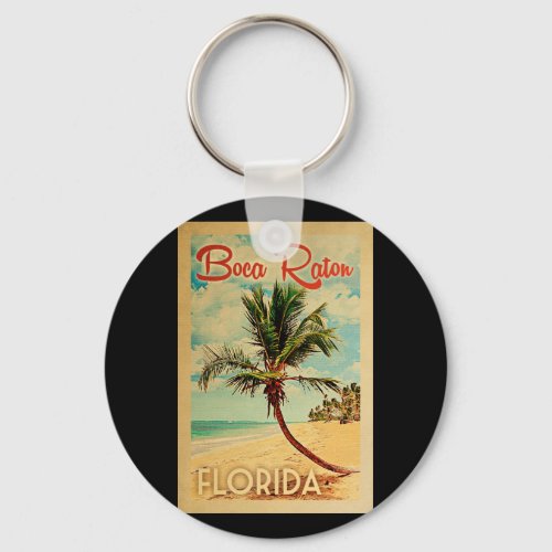 Boca Raton Florida Palm Tree Beach Vintage Travel Keychain