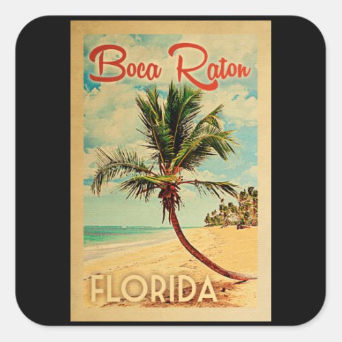 Boca Raton Florida Palm Tree Beach Vintage Travel Square Sticker