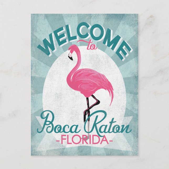 Boca Raton Florida Pink Flamingo Retro Postcard (Front)
