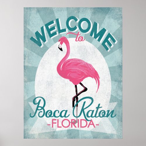 Boca Raton Florida Pink Flamingo Retro Poster