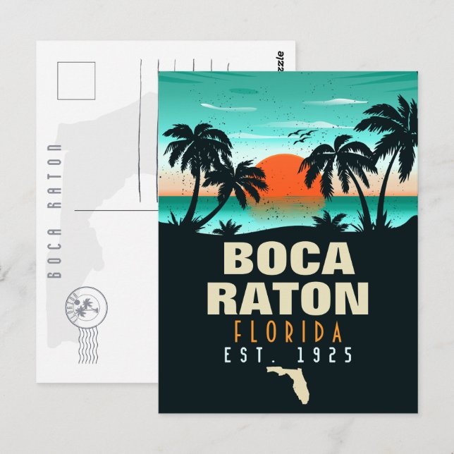 Boca Raton Florida Retro Sunset Beach Souvenirs Postcard (Front/Back)